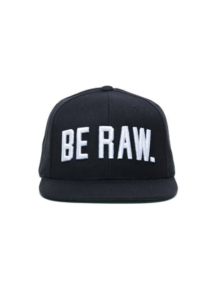 SnapBack Hat - Be Raw Block Logo Puff White