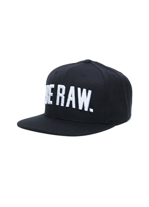 SnapBack Hat - Be Raw Block Logo Puff White